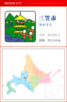 三笠市 みかさし 人口　10,221人　面積　302.64km2